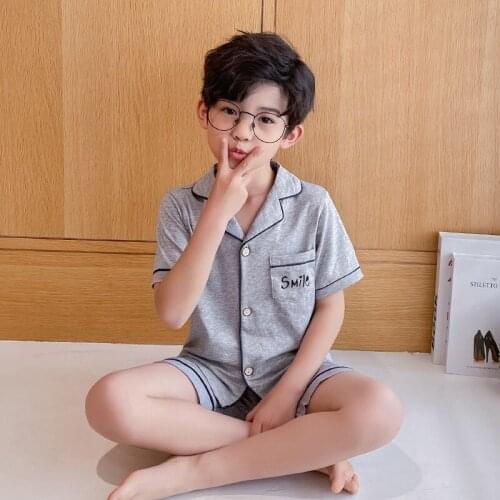 Boys Girls Casual Pyjamas Children Soft Cotton Short Sleeve Thin Tops And Shorts Sleepwear Children Pajamas Kids Home Clothing