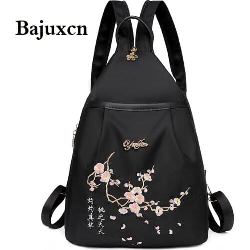 Anti-theft multifunctional embroidered backpack fashion black Oxford casual mini travel shoulder bag lightweight female backpack
