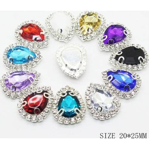 Mix Color 10Pcs/Lot 20*25mm Acrylic Buttons Metal Rhinestones Button For Wedding dress Decoration DIY Handwork Accessories