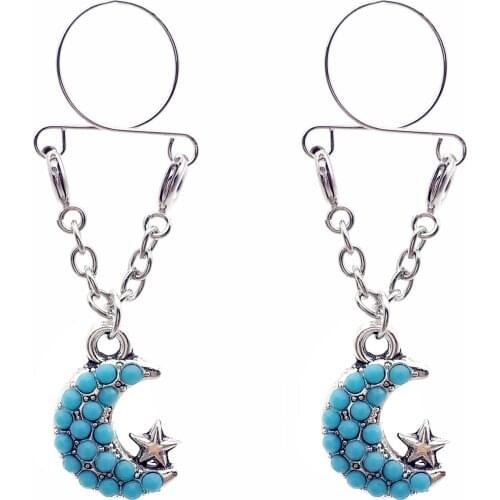 Sexy Adjustable Non Pierced Cilp on Long Dangle Chain 2Pcs Fake Nipple Rings body piercing jewelry