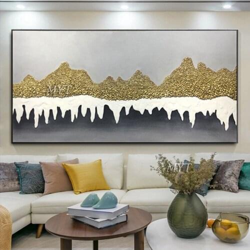 100% Hand Painted Golden Foil Design Abstract Mountain Landscape Oil Painting Wall Decor Art For Home Acrylic Canvas Wall Art