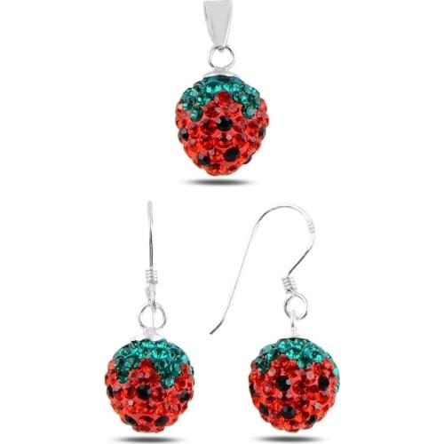 Silver 925 Sterling Strawberry Crystal Cubic Zirconia Set