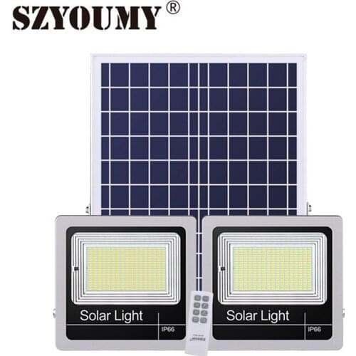 SZYOUMY 2pcs Led Solar Flood lighting With 2 Lights Head 120W 200W 300W 400W Dusk To Dawn Indoor Outdoor Light