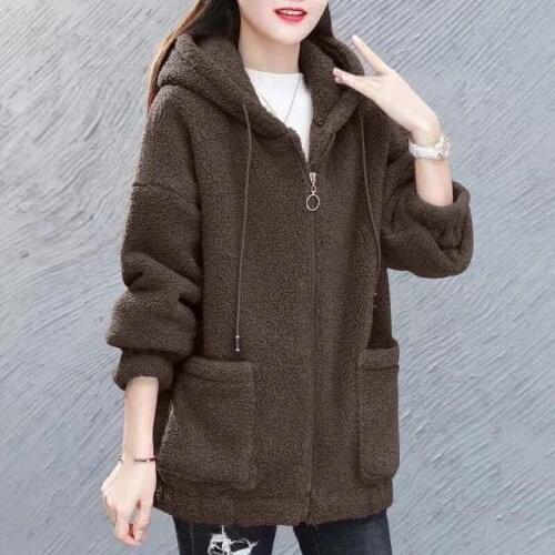 Thicken Plus Velvet Women Autumn Winter Loose Korean Lamb Wool Casual Hoodies & Sweatshirts Zipper Cardigan Jacket Female Coat