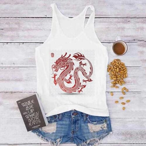 Y2k White Casual Fashion Dragon Print Pattern Tank Tops Sleeveless Crop Tops Clothing New Summer 2021 Women Cool Streetwear