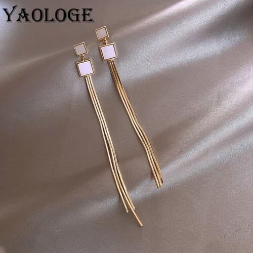 YAOLOGE Long Earrings For Women Party Elegant Charming Gold Tassel Earrings Dangle Square Fashion Jewelry Accessories 2020