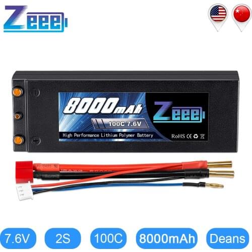 Zeee 7.6V 8000mAh 100C Lipo Battery Hard Case RC Car Battery Charger with 4mm Bullet Deans Plug RC Lipo Battery for Truck Buggy
