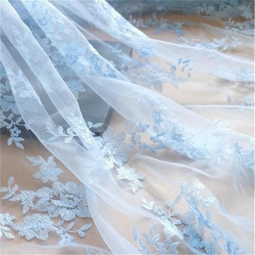 1 Yard fashion french floral lace fabric Top Quality African Tulle Embroidered flower transparent net Lace Fabric For Weddings