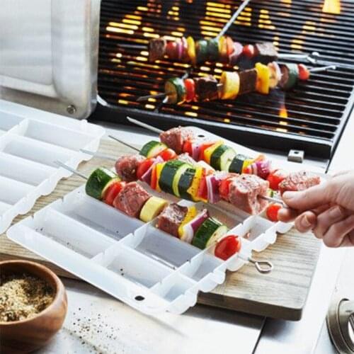 11.8'' Stainless steel Skewers Table Plastic Kabob Loader 6pcs Easy Kabob Loader Prep set Barbecue Meat Skewer Device Machine