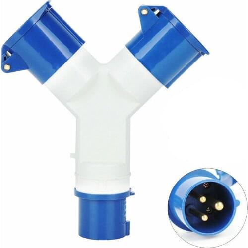 16A 2 Way Splitter Corrosion Resistant Electric Mains Hook Up Lead Adaptor for Caravans Motorhomes Power Tools Outside Lighting