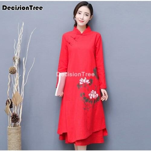 2021 women flower print cheongsam chinese dress qi pao chinese bride wedding dress full sleeve evening qipao party gowns dress