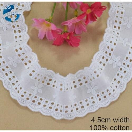 4.5cm Width Cotton Embroidey Lace White Sewing Ribbon Guipure African Lace Fabric Trim Wedding DIY Garment Accessories#4248
