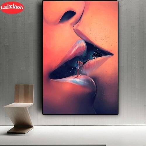 5D round Diamond Embroidery Abstract art, lovers kissing Picture Diamond Painting Full Square Mosaic Cross Stitch Handmade Gift