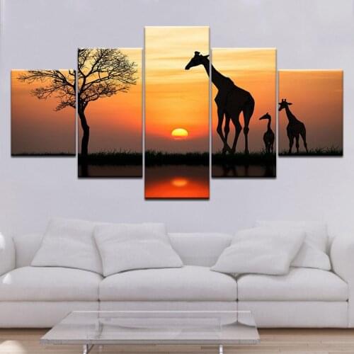Sunset giraffe Diy Diamond Painting 5 pcs Full Square Round Drill Diamond Embroidery Natural Scenery Animals Mosaic Decor AA2155