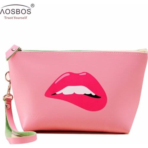 Aosbos Women PU Leather Prints Cosmetic Organizer bag Box Lady Cute Waterproof European and American Style Storage Makeup bags