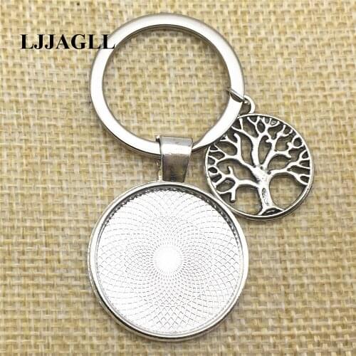 5pcs/lot Alloy Silver Tree Of Life Charms Keychain Fit 25mm Dia Flower Base Plant Tree Key Chain Diy Jewelry Making AYSQ208