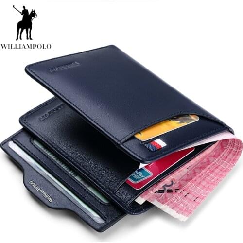 Williampolo Wallet mens short leather ultra-thin vertical leather wallet drivers license card holder