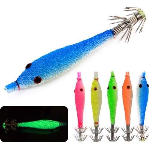 FISH KING 5Color 5PCS/lot Squid Hook Soft Bait Fishing Lure Artificial Squid Hook Jigs Octopus Cuttlefish Shrimp