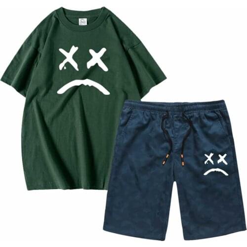 Mens Set sad boy Tees and Shorts sportswear tshirts Short sleeved set 2 pcs casual hip hop homme top tees wholesale men clothes