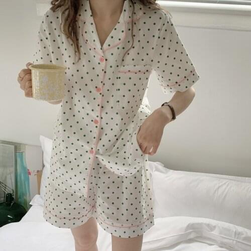 Cotton Short Pajamas Suit Summer Lovely Short Sleeved Dot Print Homewear Soft Short Pants Home Clothes