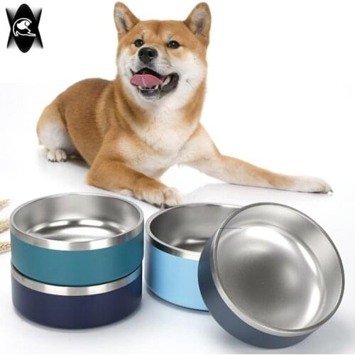 32oz 64oz Double Wall Non-Slip Stainless Steel Pet Dog Food Feeder Water Bowl for Medium Large Pets dog bowl