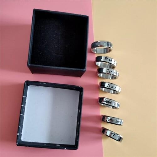 Kpop Bangtan Boys Titanium Steel Ring With Box Jung Kook Jimin Jin Suga RM JHope V Accessory Fan Goods Collection