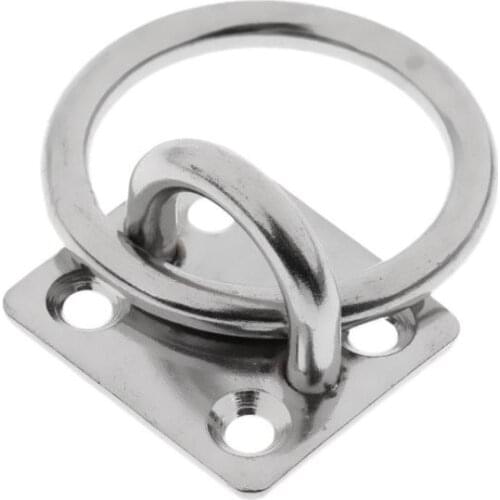 Heavy Duty 304 Stainless Steel Square Pad Eye Plate Eye Hook with Round Ring Boat Marine Hardware for Sailing Boating M5/M6/M8