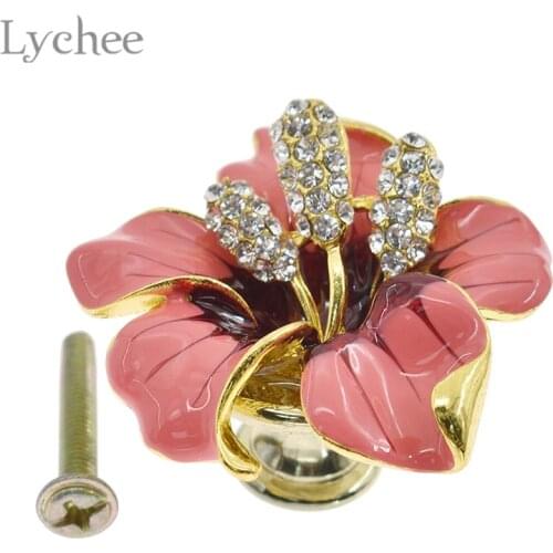 Lychee Life Crystal Flower Design Drawer Pull Handle Rhinestone Metal Cabinet Pulls Cupboard Handle Home Improvement Supplies