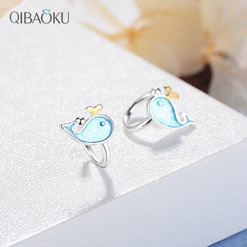Small Whale Fish Ear Clips for Women Ear Jewelry Without Puncture Ear-Cuffs Blue Cute Earring Gift Korean Earrings