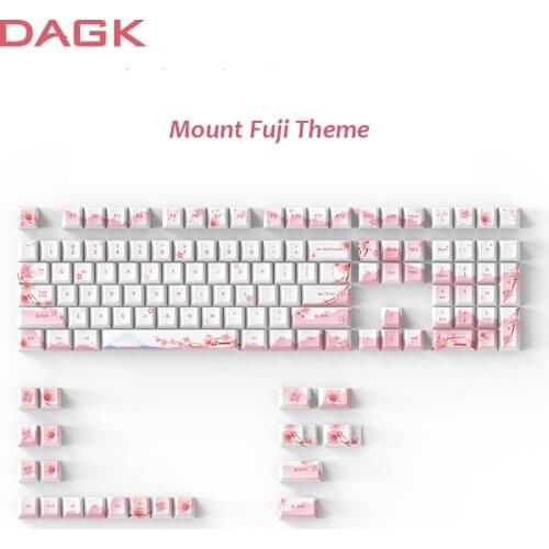 Fuji Mountain Cherry Blossom Pink Girl Heart Personalized Mechanical Keyboard Keycap Large Full Set of PBT Sublimation Keycaps