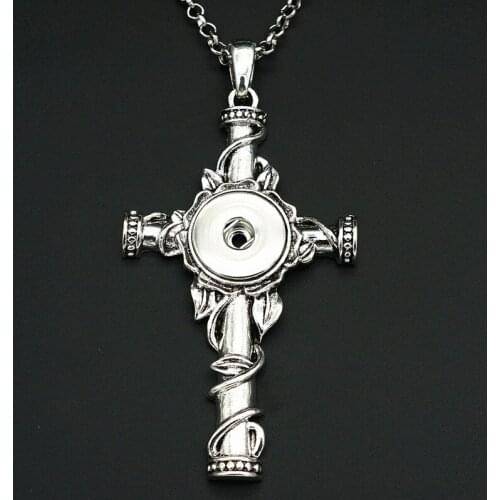 Fashion Cross pattern snap pendant necklace chain 60cm keychain fit 18MM snap buttons Fashion jewelry accessories XL0125