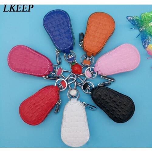 Hot Unisex Genuine Leather Key Wallet Men And Women Zipper Keys Pouch Gourd Car Key Ring Storage Case 5 Colors