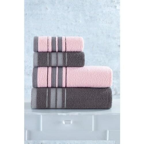 Cozy Home Cotton Bathroom Bath Towel Set 4'lü Lowly Anthracite Powder