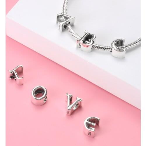 NEW 925 Sterling Silver Fashion Delicate A To Z Alphabet Letter Beads Fit Charms 925 Bracelets Bangles DIY Jewelry