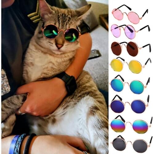 1PC Lovely Vintage Round Cat Sunglasses Pet ProductsReflection Eye wear glasses For Small Dog Cat Pet Photos Props Accessories