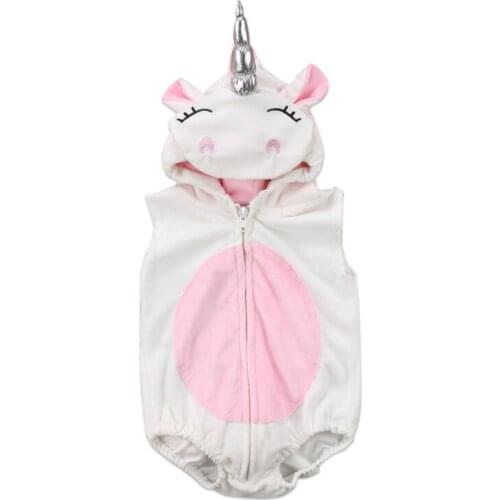 Newborn Baby Girls Boys Autumn Winter Clothes Zipper Unicorn Hooded Romper Jumpsuit Infant Baby Clothing Outfits