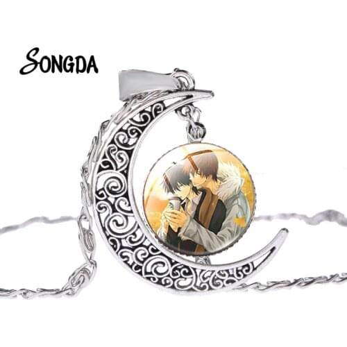 Anime Dakaretai Otoko 1-i ni Odosarete Imasu Necklace Glass Cabochon Half Moon Chain Necklace Handmade Jewelry Women Girl