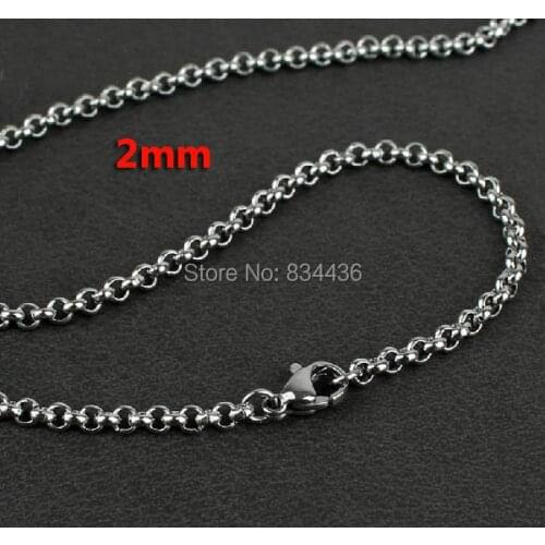 Free shipping Wholesale 2mm 316L stainless steel necklace round rolo link chains women mens fashion jewelry 20pcs link chains