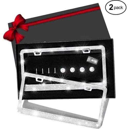 1 Pair Stainless Steel License Plate Frame Bedazzled Sparkly Cute Diamond Car License Plate Frame