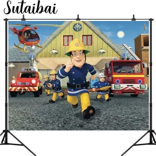 Fireman Sam Photography Backdrop Boys Firefighter Engine Birthday Party Kids Photo Background Prop Booth Decoration