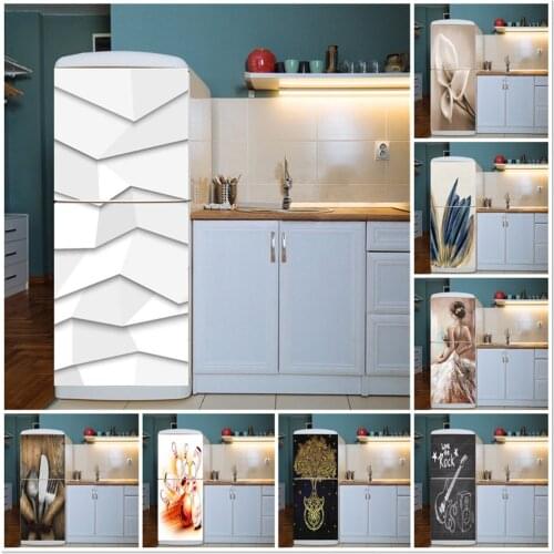 Self Adhesive Art Poster For Refrigerator Vinyl Waterproof Fridge Door Wrap Wallpaper For Furniture Kitchen Decoration Accessory