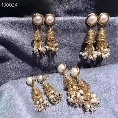 High quality Natural Freshwater Pearl Earrings,Luxurious flower look original design Handmade earrings for women,DIY Jewelry