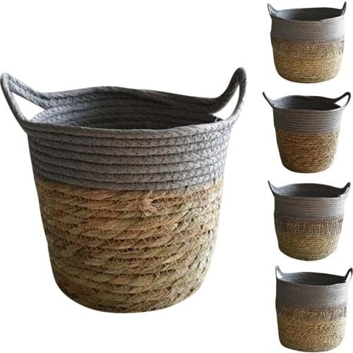 Foldable Natural Straw Woven Flower Pot Woven Basket Flower Plant Home Decor Garden Storage Accessories