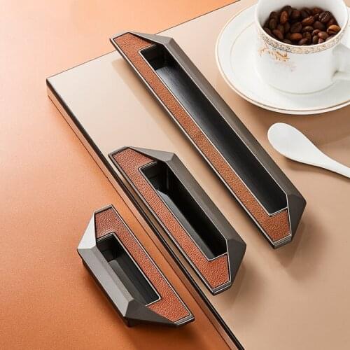 Light Luxury inset Cabinet Handles Leather Zinc Alloy Invisible Wardrobe Handle Tatami Hidden Cabinet Pulls Furniture Hardware
