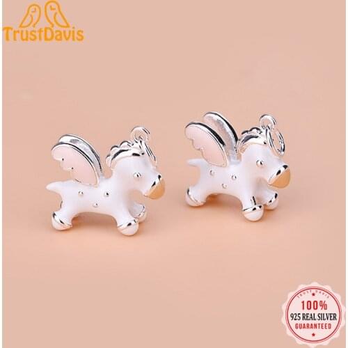 TrustDavis Real 925 Sterling Silver Personality Fashion Animal Pegasus Charm Pendant Handmade DIY Accessories Fine Jewelry HY011