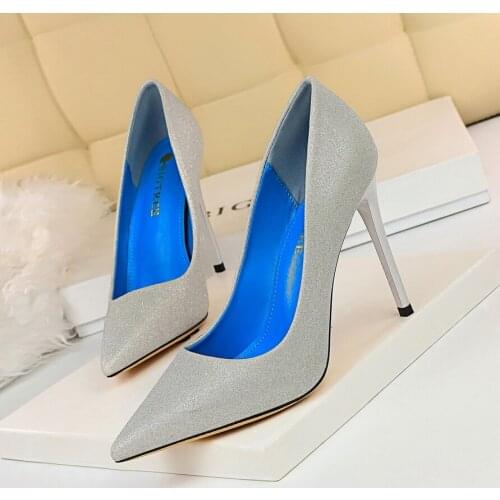 BIGTREE Shiny leather Sexy nightclub Shoes Womens High Heels Shoes Pointed Toe Fashion Women Pumps Shallow Wedding Shoes