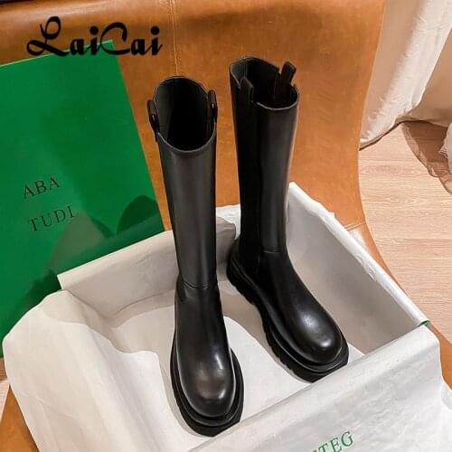 Boots Female 2021 Winter New Slimming Knight Boots Female Temperament Platform Knee-Highs below the Knee High-Top Boots Fashion