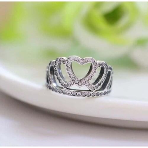 Newest Arrival Famous Brand Silver Accessories Big 100% 925 Sterling Silver Heart Crown Ring for Women ANNIVERSARY SALE 2018