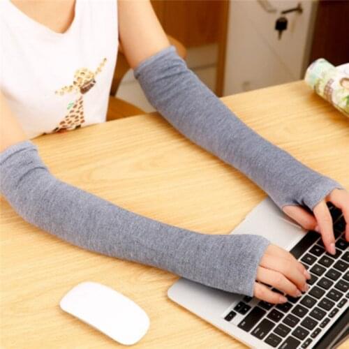 1 Pair Autumn Winter Women Long Arm Warmers Knitted Solid Arm Sleeve Solid Long Knitted Fingerless Gloves Clothing Accessories