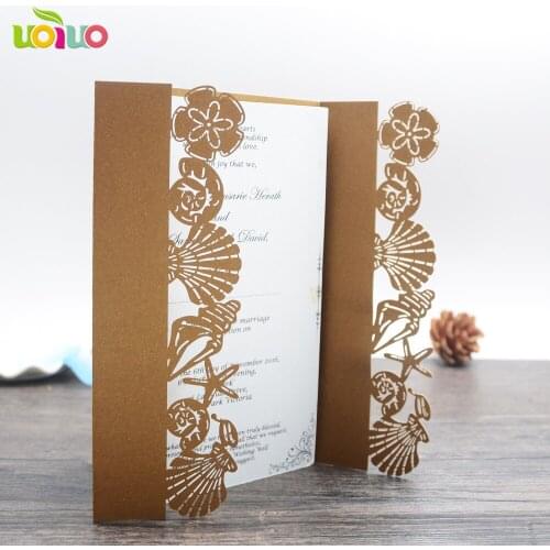 20pc Wholesale Video Greeting Card sound module, Laser Cut Wedding Invitation Card 2017 shell flower
